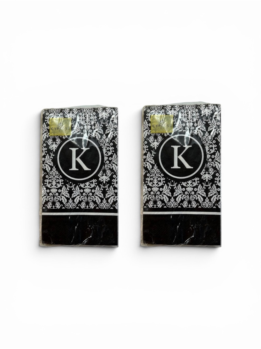 Set (2) Cypress Home Paper Napkins Guest Towels “K” Initial Monogram Black White